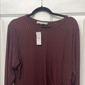 LOFT Long Sleeve Dress in Burgundy